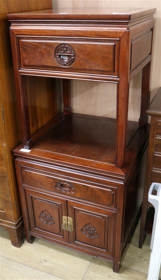 A Chinese padouk cupboard and a similar bedside table W. 56  W.51